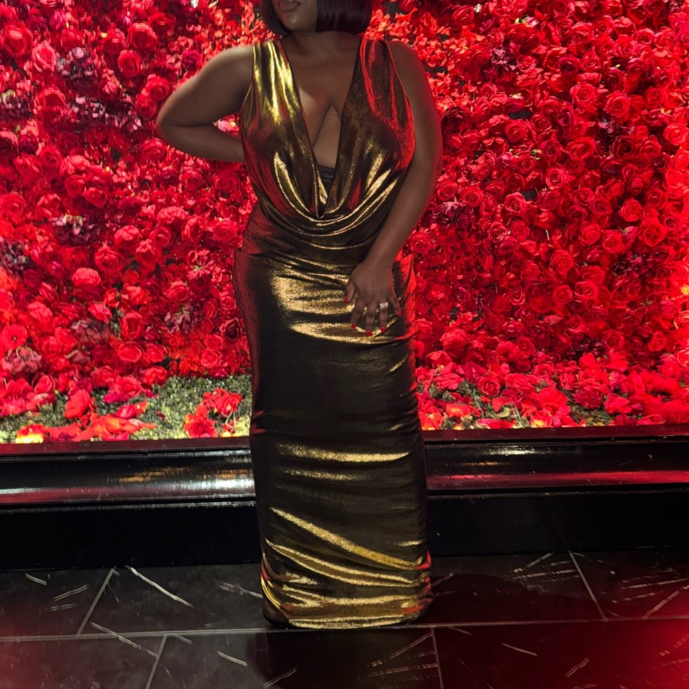 JLUXLABEL Gold Plunge Maxi Gown